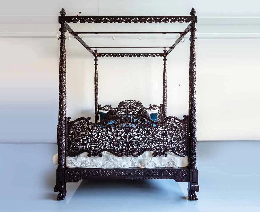 Antique Beds - British Colonial Carved Rosewood Bed - The Past Perfect Collection - Singapore