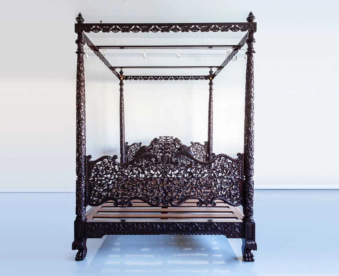 Antique Beds - British Colonial Carved Rosewood Bed - The Past Perfect Collection - Singapore