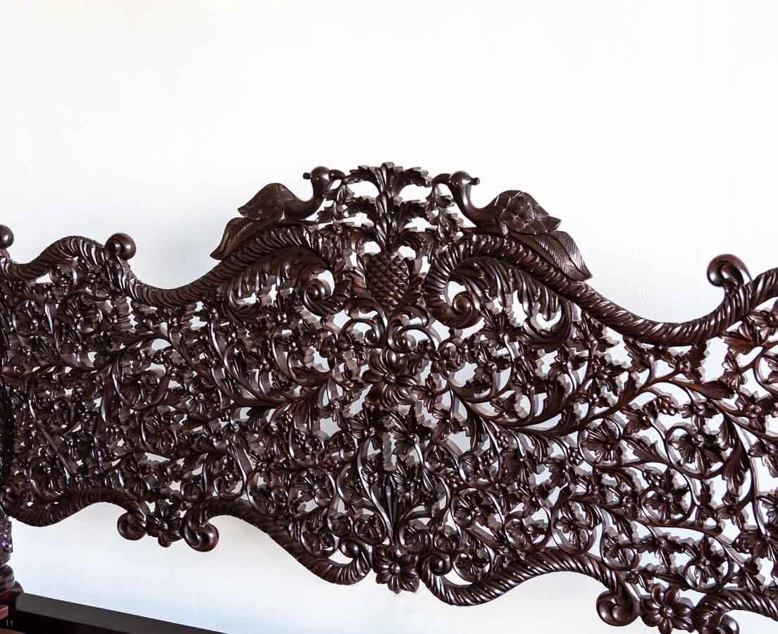 Antique Beds - British Colonial Carved Rosewood Bed - The Past Perfect Collection - Singapore
