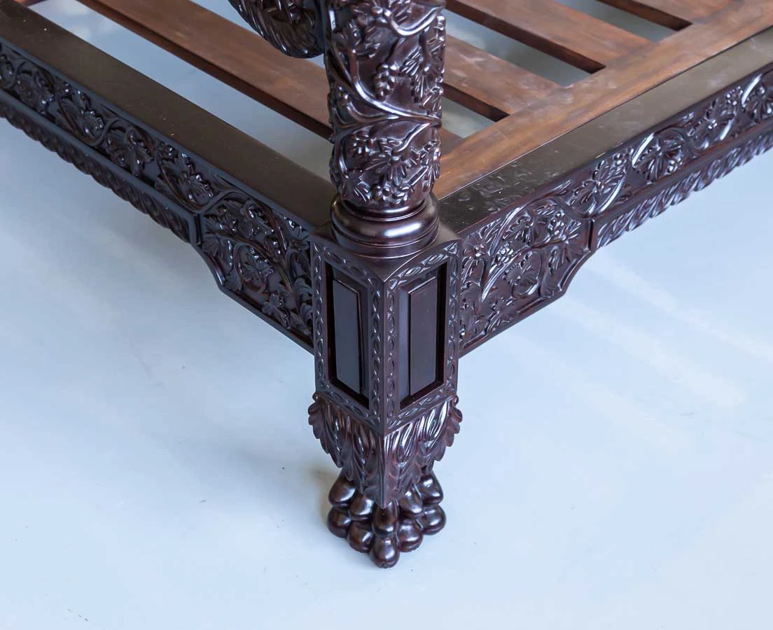 Antique Beds - British Colonial Carved Rosewood Bed - The Past Perfect Collection - Singapore