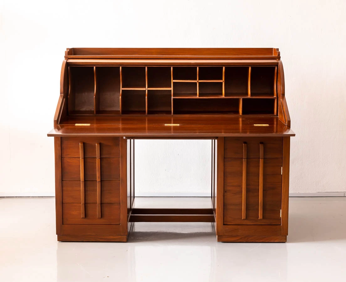 Antique Desks - Teakwood Art Deco Cylinder Desk - The Past Perfect Collection - Singapore DSK-181 1L
