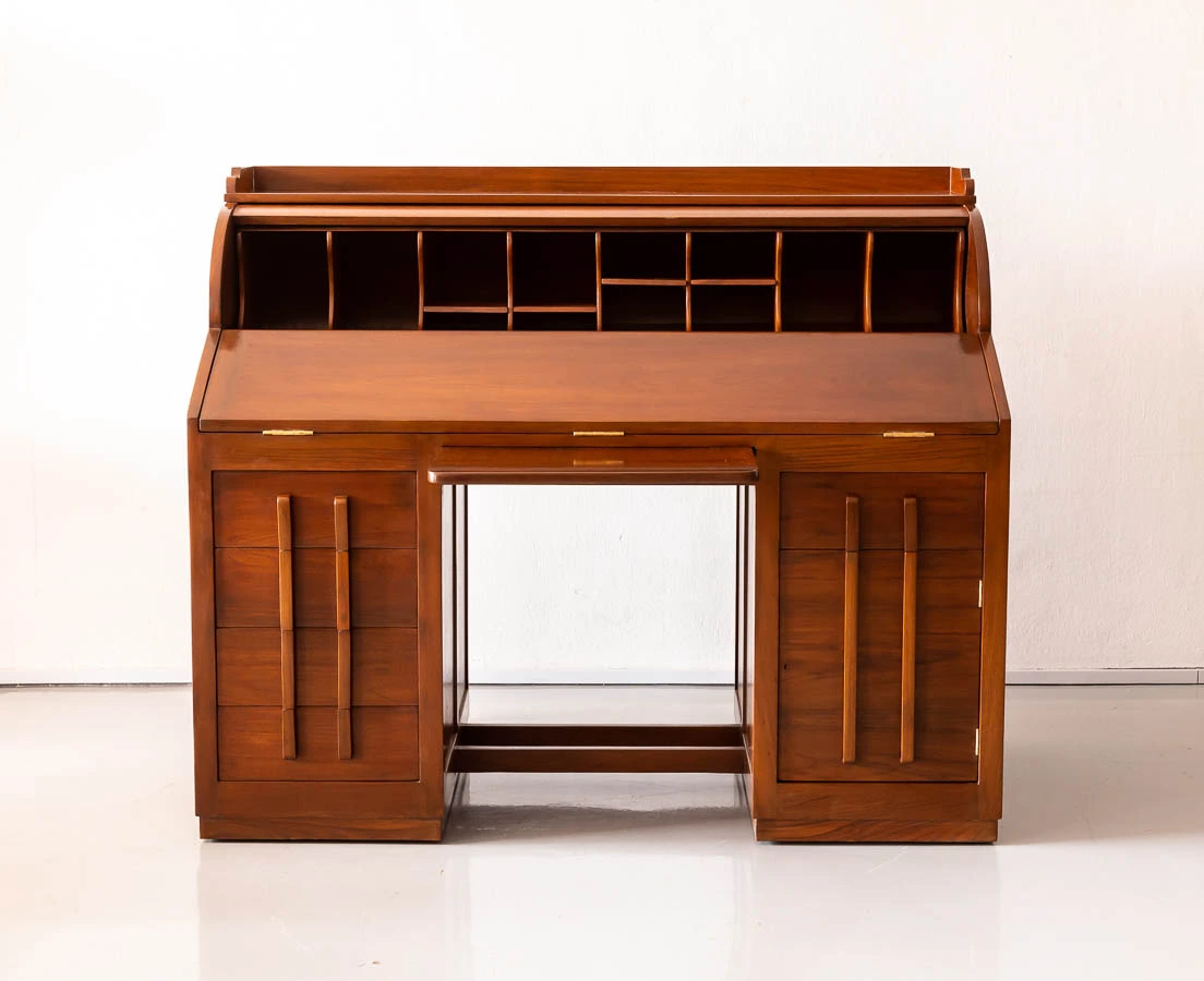 Antique Desks - Teakwood Art Deco Cylinder Desk - The Past Perfect Collection - Singapore DSK-181 2L