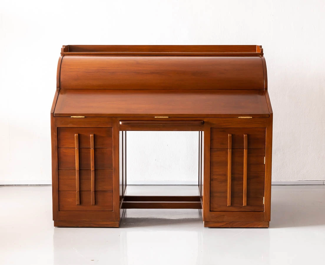 Antique Desks - Teakwood Art Deco Cylinder Desk - The Past Perfect Collection - Singapore DSK-181 3L