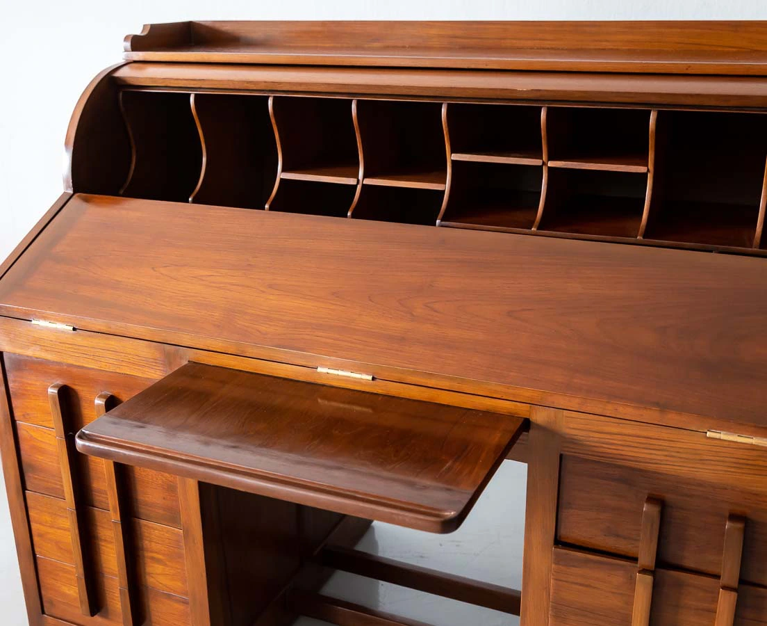 Antique Desks - Teakwood Art Deco Cylinder Desk - The Past Perfect Collection - Singapore DSK-181 6L