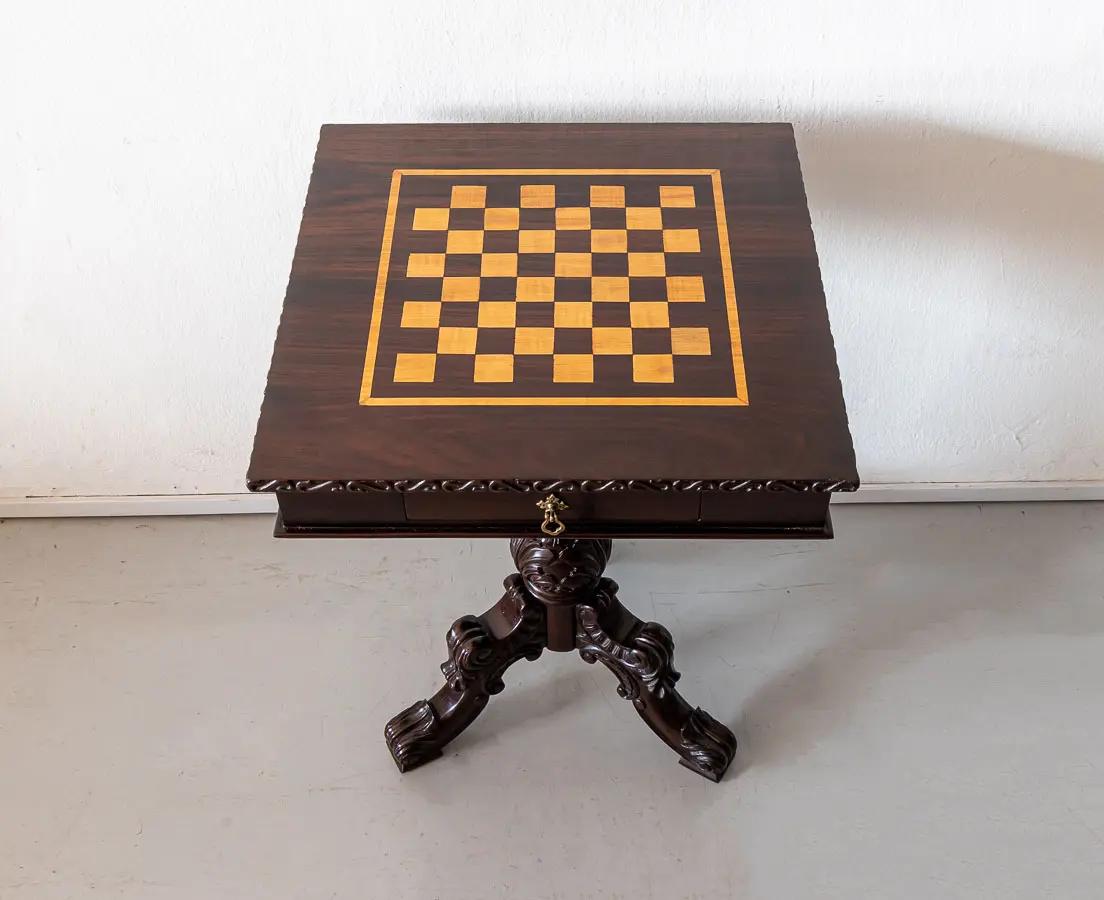 Antique Games Tables - British Colonial Rosewood Chess Table - The Past Perfect Collection - Singapore