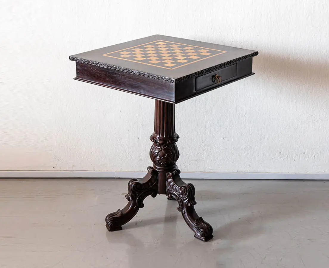 Antique Games Tables - British Colonial Rosewood Chess Table - The Past Perfect Collection - Singapore