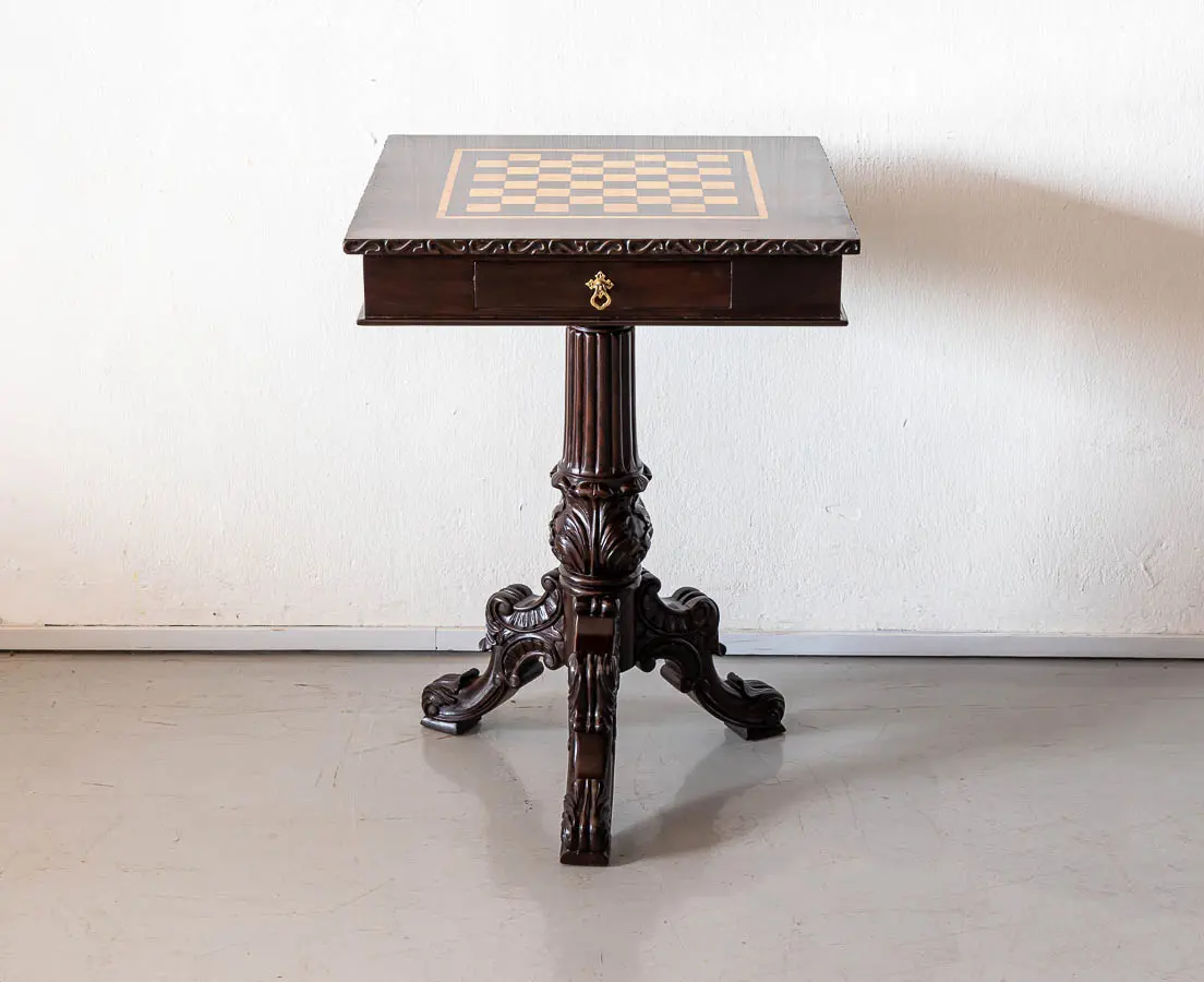 Antique Games Tables - British Colonial Rosewood Chess Table - The Past Perfect Collection - Singapore