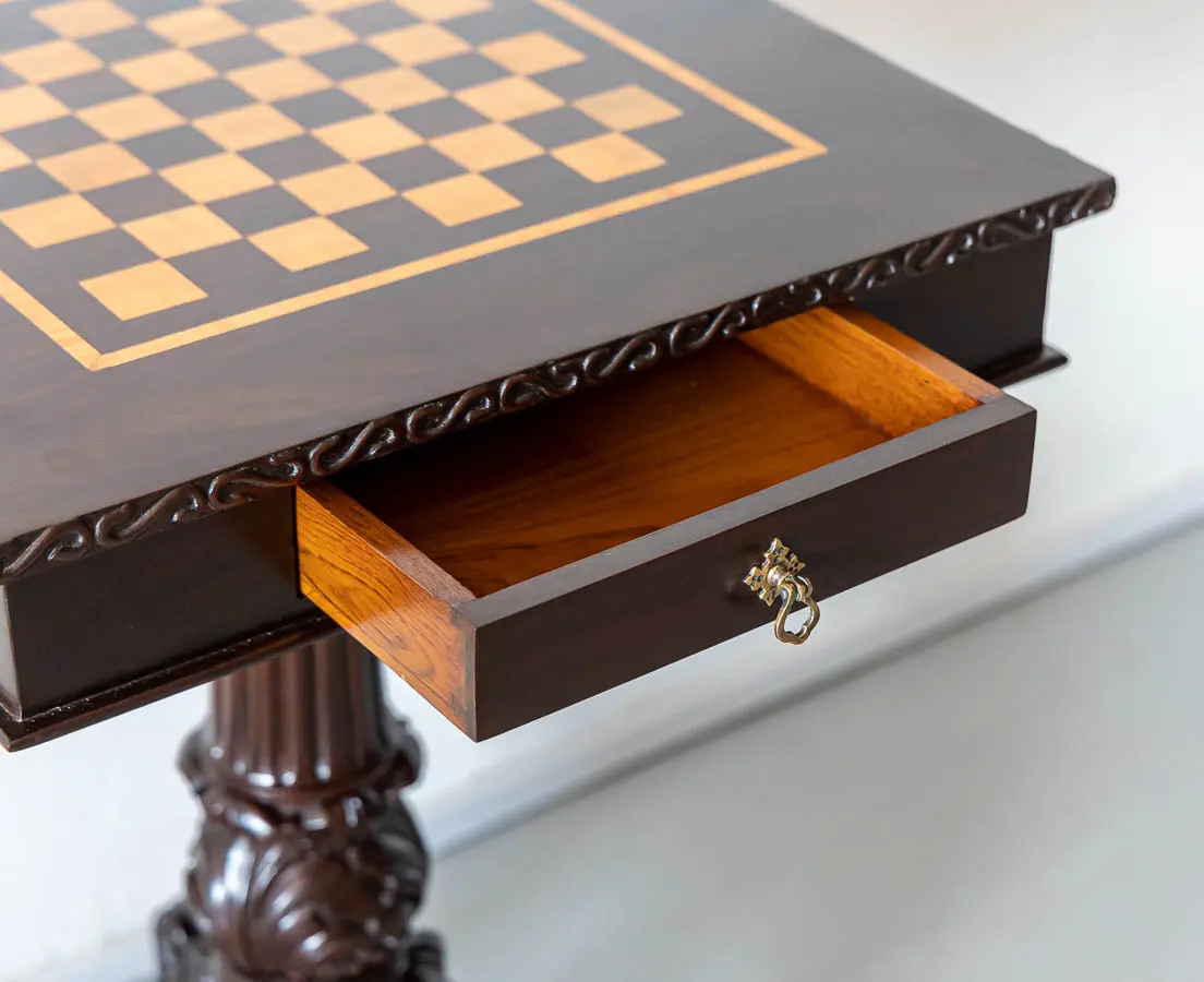 Antique Games Tables - British Colonial Rosewood Chess Table - The Past Perfect Collection - Singapore