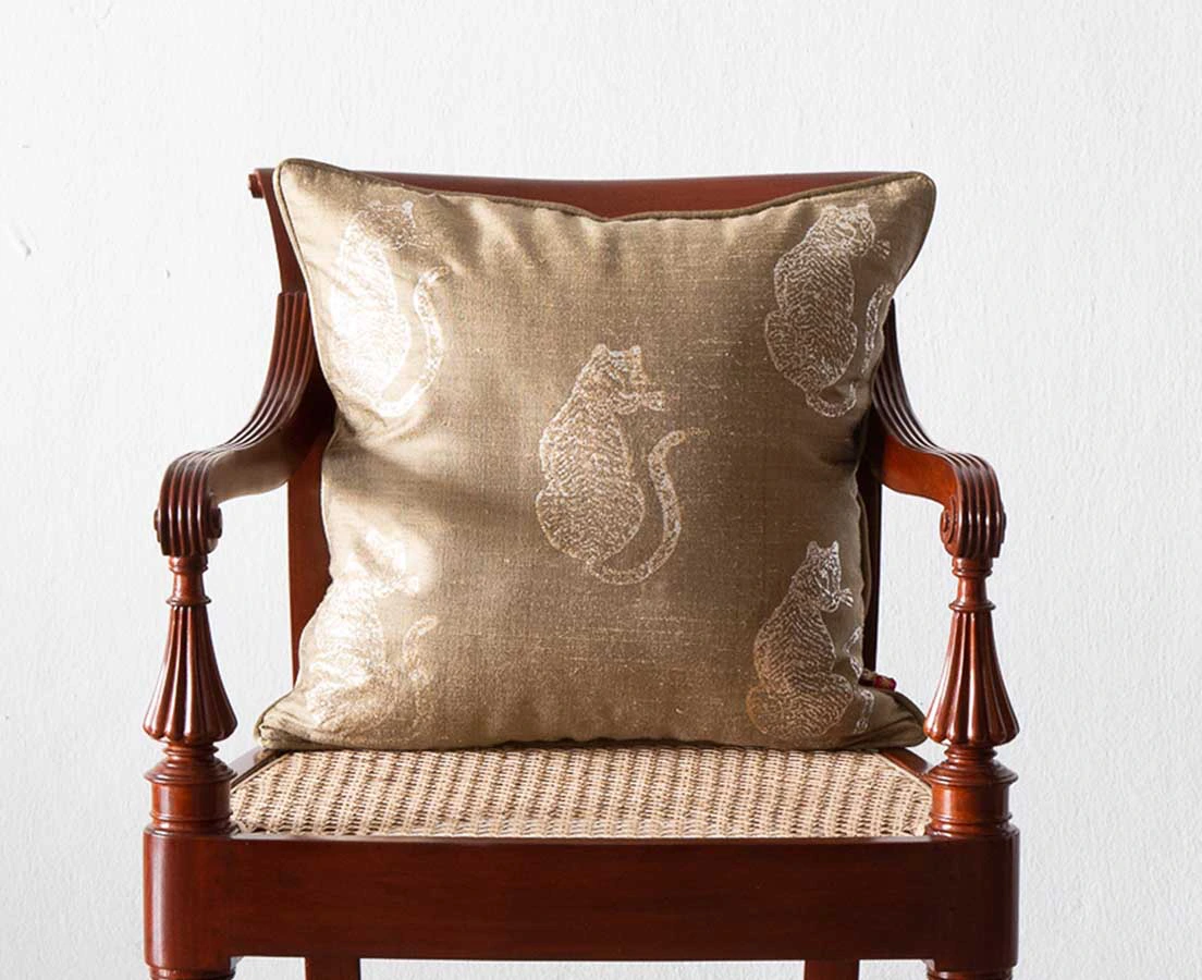 Zile Tiger Tanjore Silk Cushion Good Earth - The Past Perfect Collection - Singapore