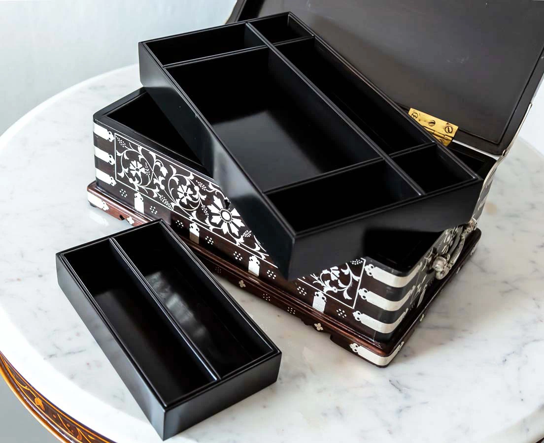 Antique Boxes - Antique Ebony Box with Silver Inlay - The Past Perfect Collection - Singapore