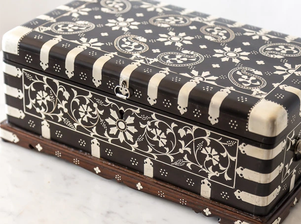 Antique Boxes - Antique Ebony Box with Silver Inlay - The Past Perfect Collection - Singapore