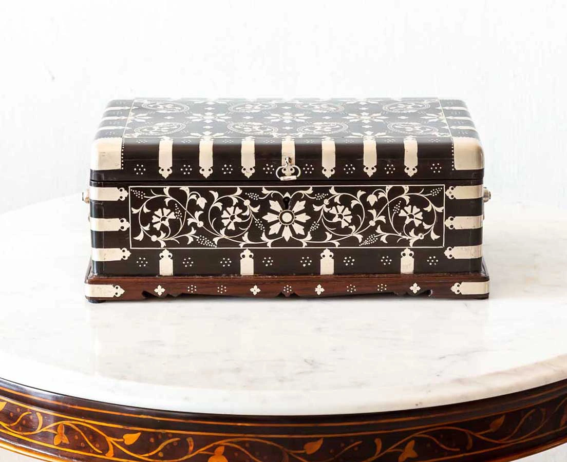 Antique Boxes - Antique Ebony Box with Silver Inlay - The Past Perfect Collection - Singapore