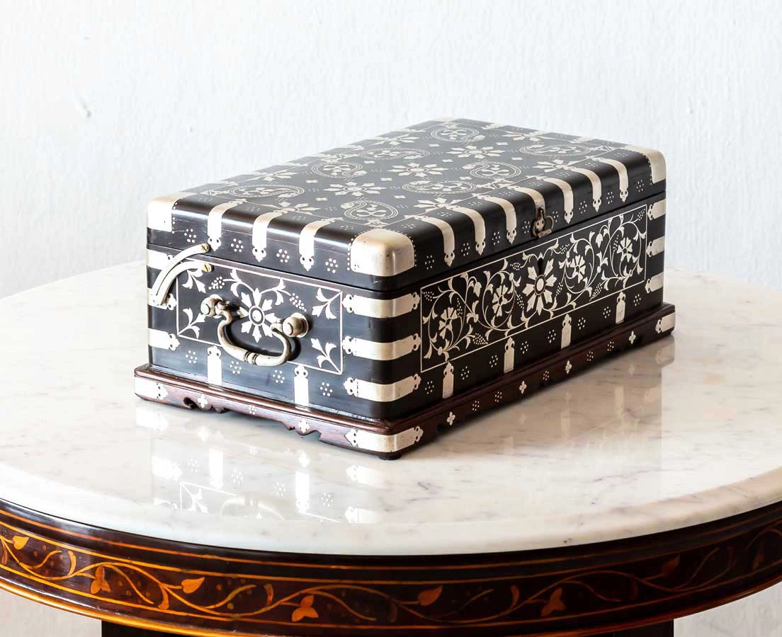 Antique Boxes - Antique Ebony Box with Silver Inlay - The Past Perfect Collection - Singapore
