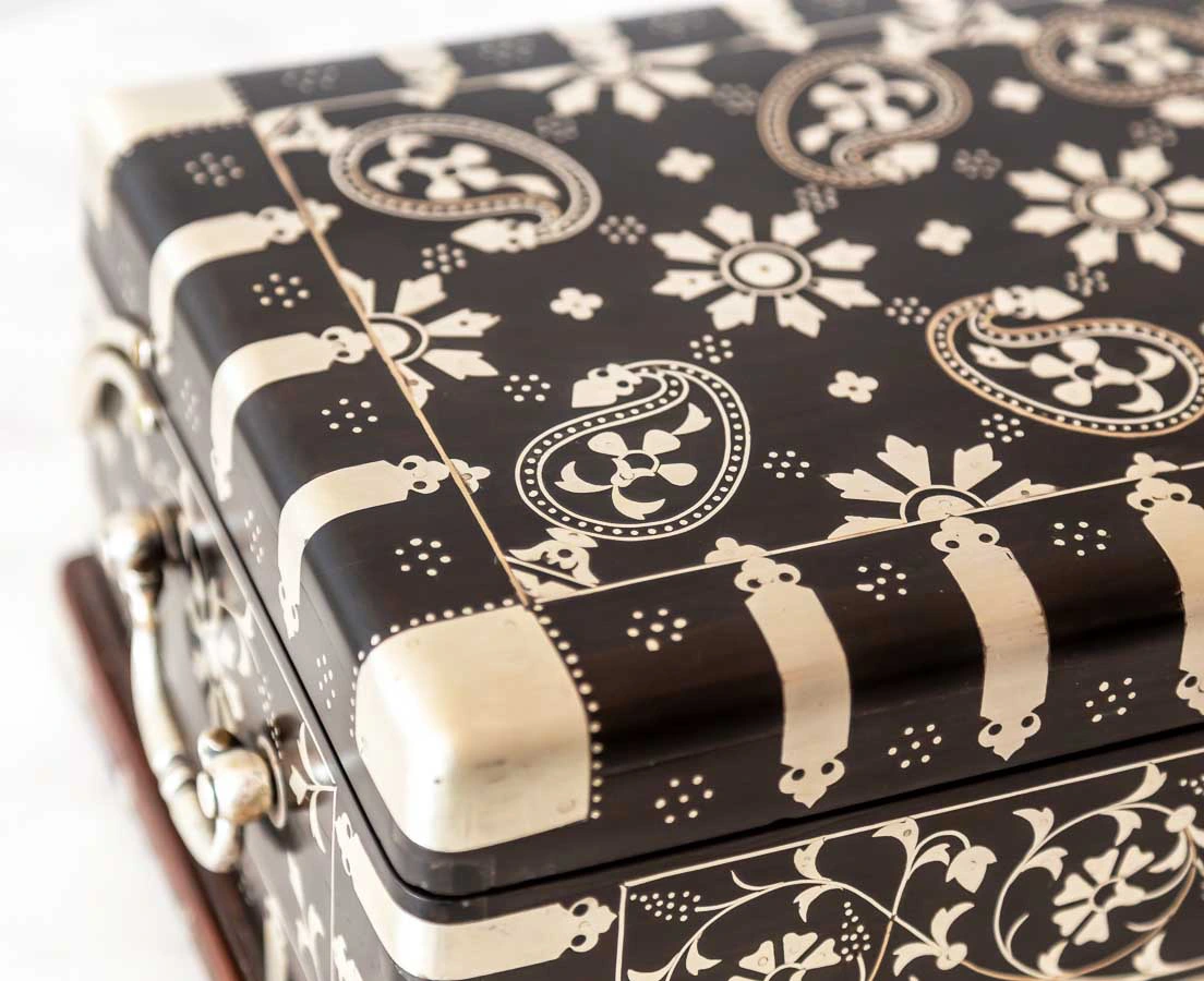 Antique Boxes - Antique Ebony Box with Silver Inlay - The Past Perfect Collection - Singapore