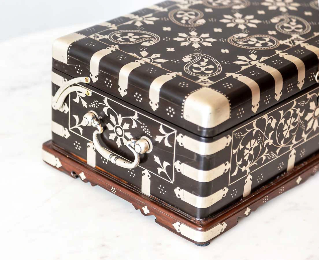 Antique Boxes - Antique Ebony Box with Silver Inlay - The Past Perfect Collection - Singapore