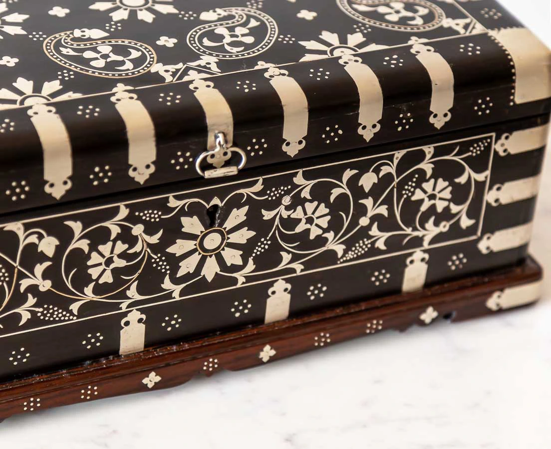 Antique Boxes - Antique Ebony Box with Silver Inlay - The Past Perfect Collection - Singapore