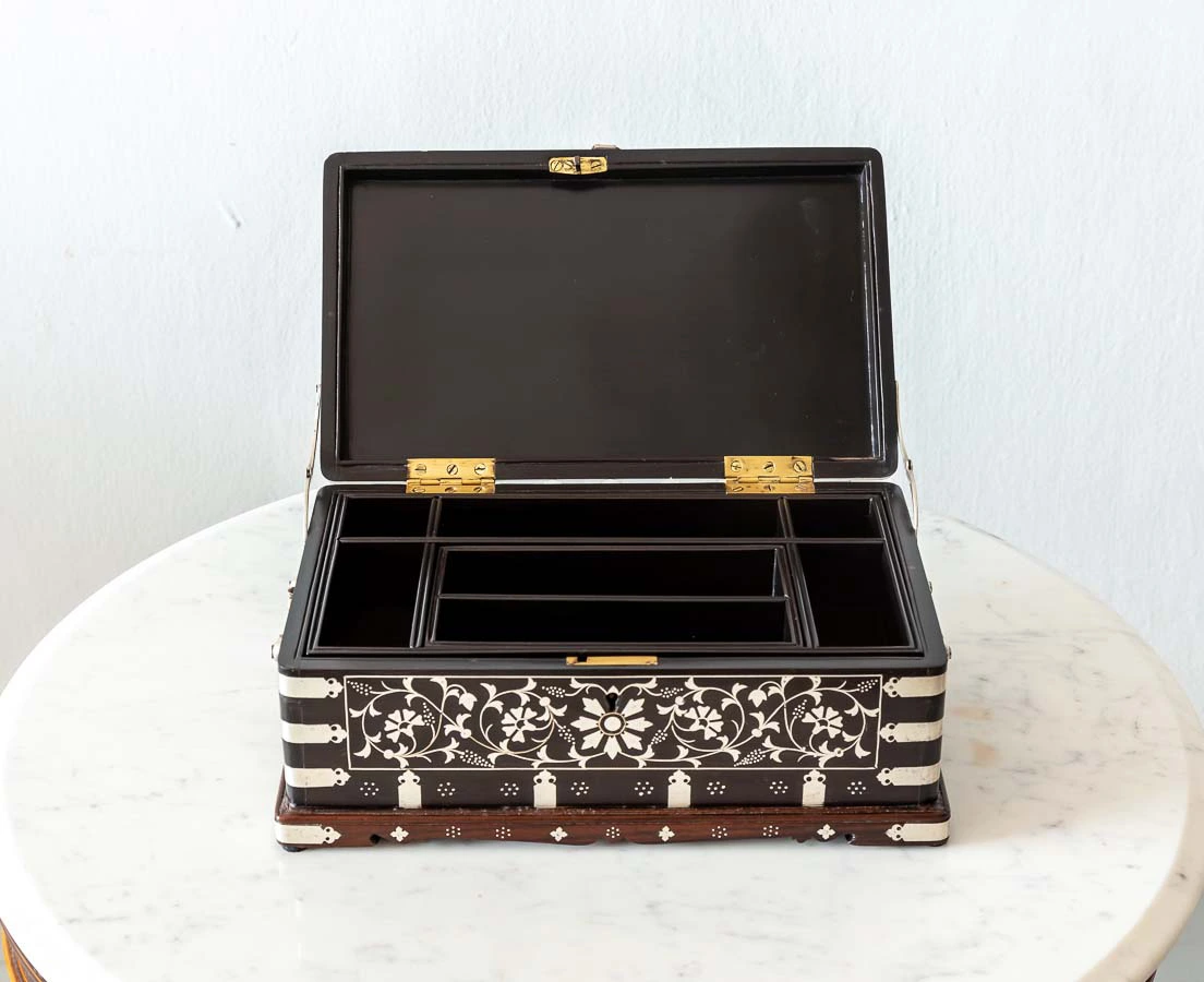 Antique Boxes - Antique Ebony Box with Silver Inlay - The Past Perfect Collection - Singapore