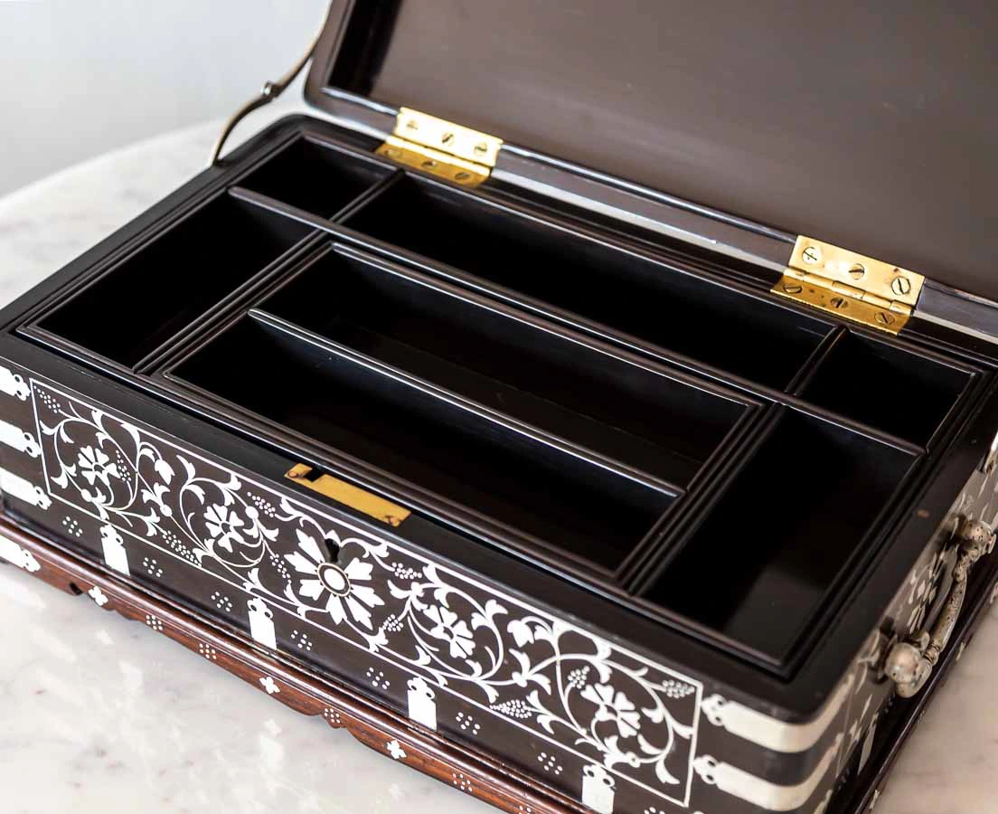 Antique Boxes - Antique Ebony Box with Silver Inlay - The Past Perfect Collection - Singapore
