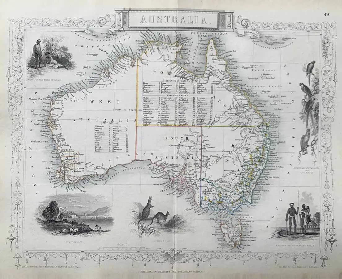 Antique Map - Australia - Copper Engraving - Tallis Rapkin 1853 - The Past Perfect Collection -Singapore