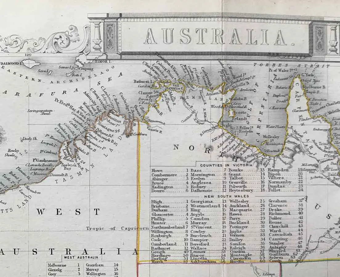 Antique Map - Australia - Copper Engraving - Tallis Rapkin 1853 - The Past Perfect Collection -Singapore