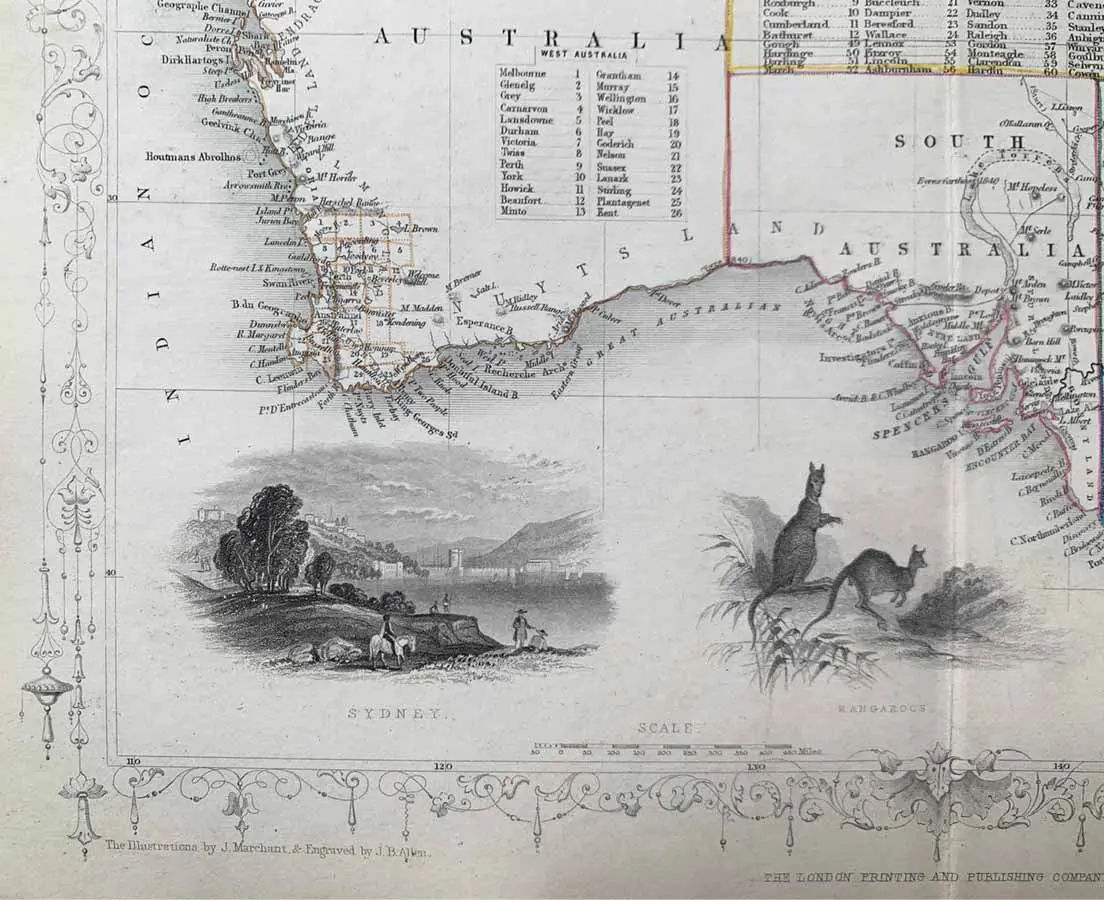 Antique Map - Australia - Copper Engraving - Tallis Rapkin 1853 - The Past Perfect Collection -Singapore