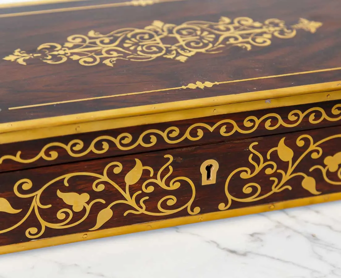 Antique Boxes - British Colonial Brass Inlaid Writing Box - The Past Perfect Collection - Singapore