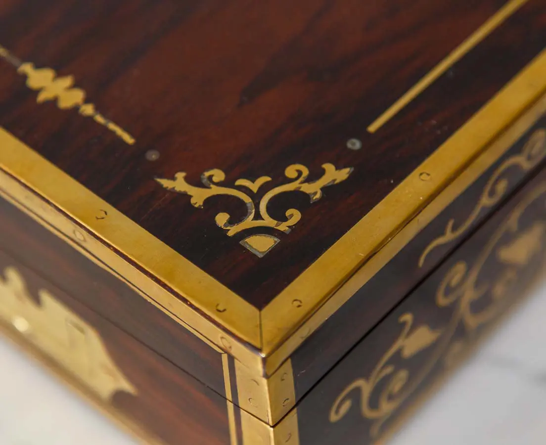 Antique Boxes - British Colonial Brass Inlaid Writing Box - The Past Perfect Collection - Singapore