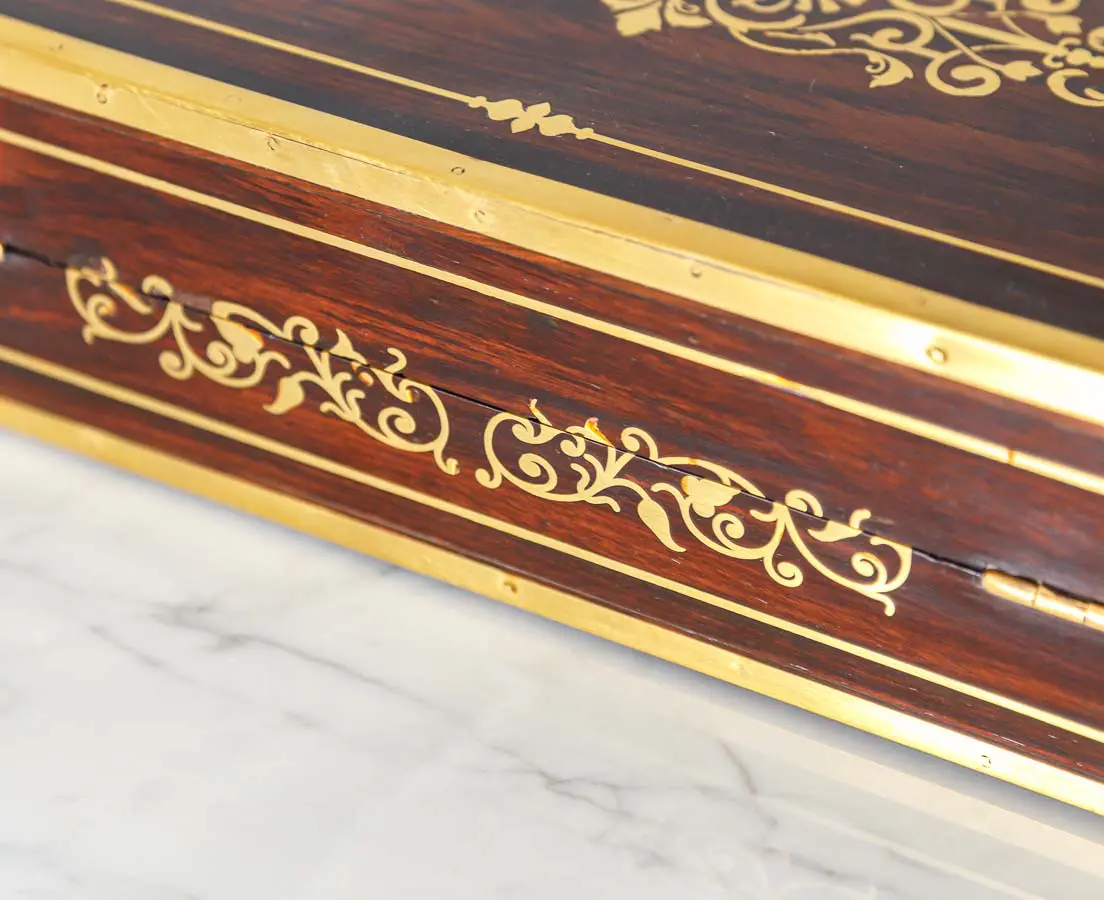 Antique Boxes - British Colonial Brass Inlaid Writing Box - The Past Perfect Collection - Singapore