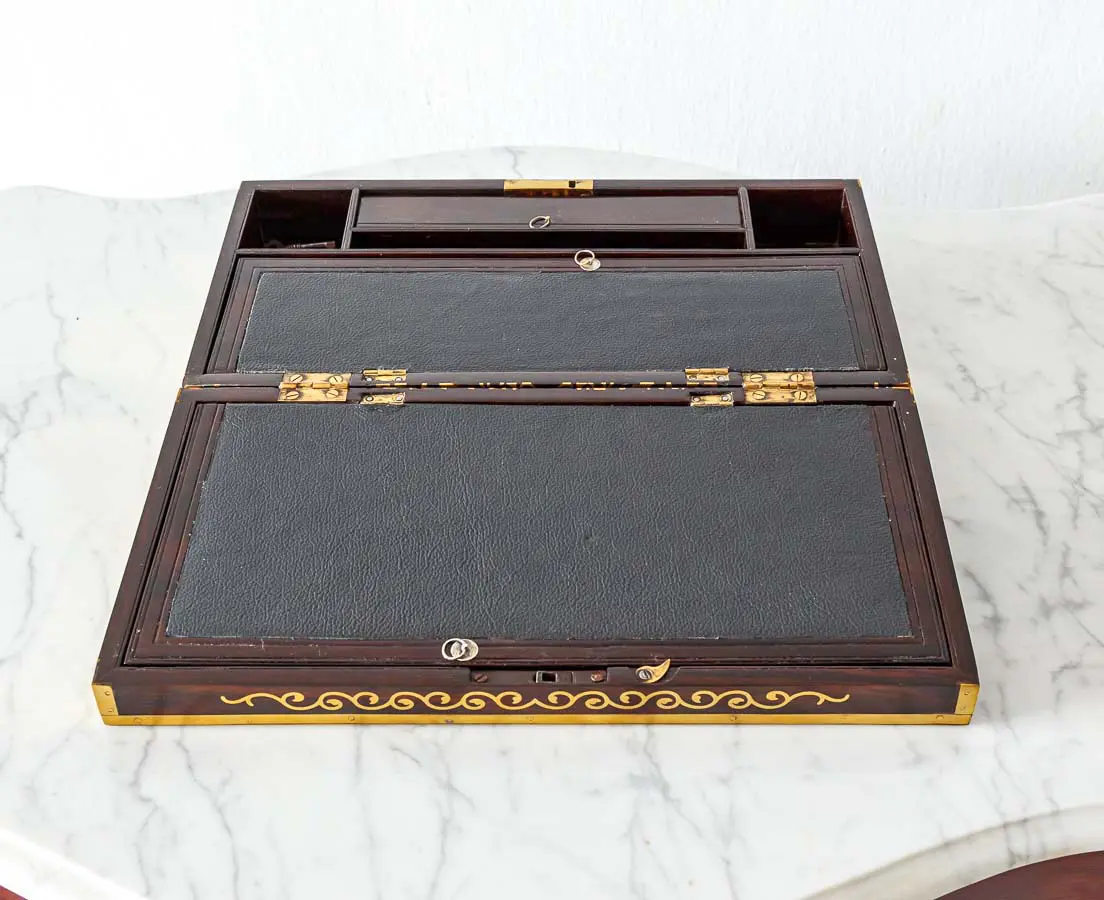 Antique Boxes - British Colonial Brass Inlaid Writing Box - The Past Perfect Collection - Singapore