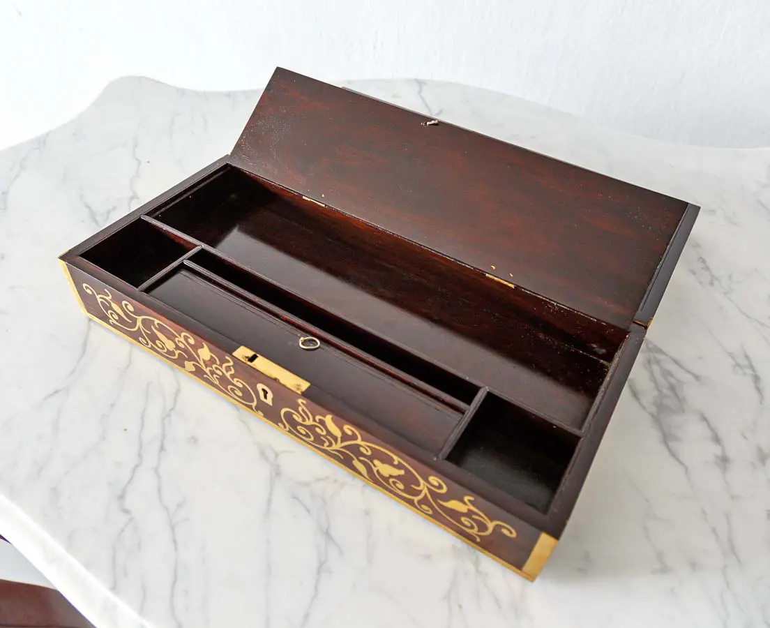Antique Boxes - British Colonial Brass Inlaid Writing Box - The Past Perfect Collection - Singapore