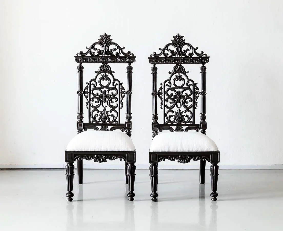 Antique Chairs - Pair of British Colonial Ebony Prayer Chairs - The Past Perfect Collection - Singapore