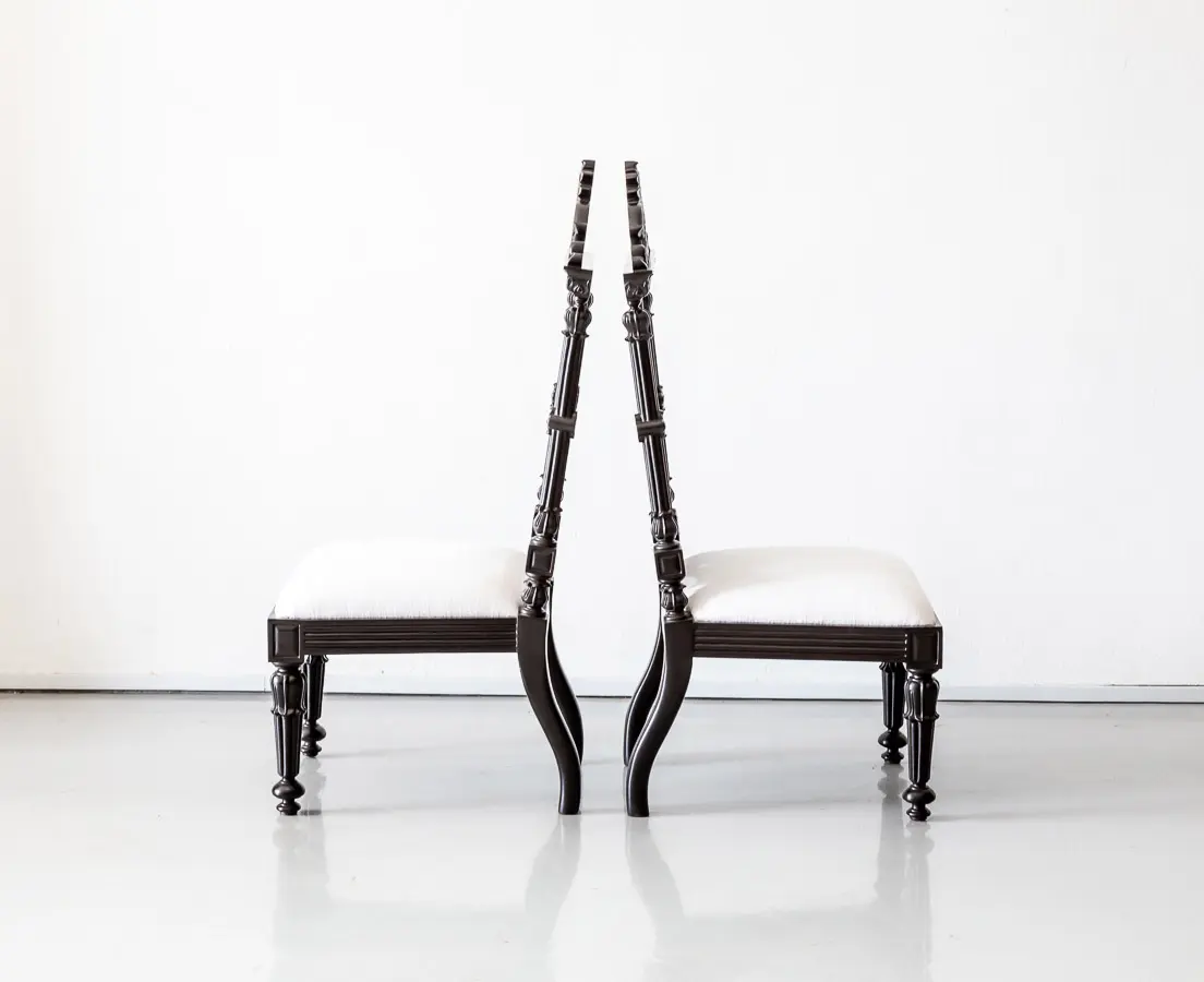 Antique Chairs - Pair of British Colonial Ebony Prayer Chairs - The Past Perfect Collection - Singapore