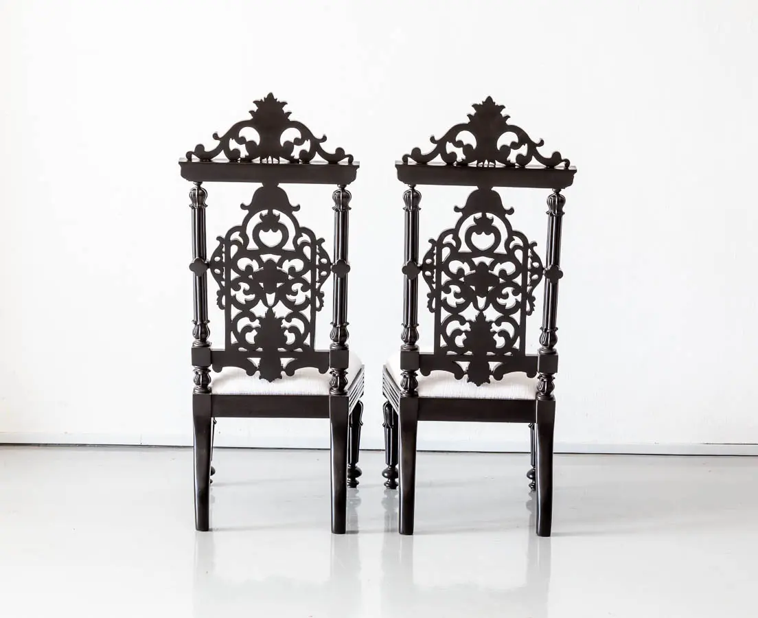 Antique Chairs - Pair of British Colonial Ebony Prayer Chairs - The Past Perfect Collection - Singapore
