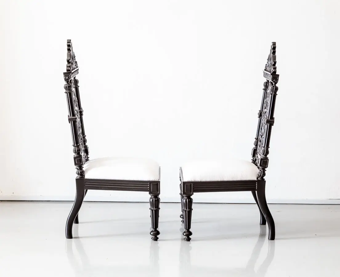 Antique Chairs - Pair of British Colonial Ebony Prayer Chairs - The Past Perfect Collection - Singapore