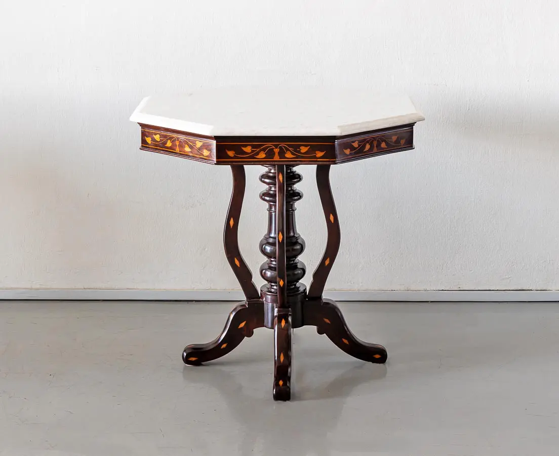 Antique Side Tables - Portuguese Colonial Octagonal Side Table with Marble Top - The Past Perfect Collection - Singapore