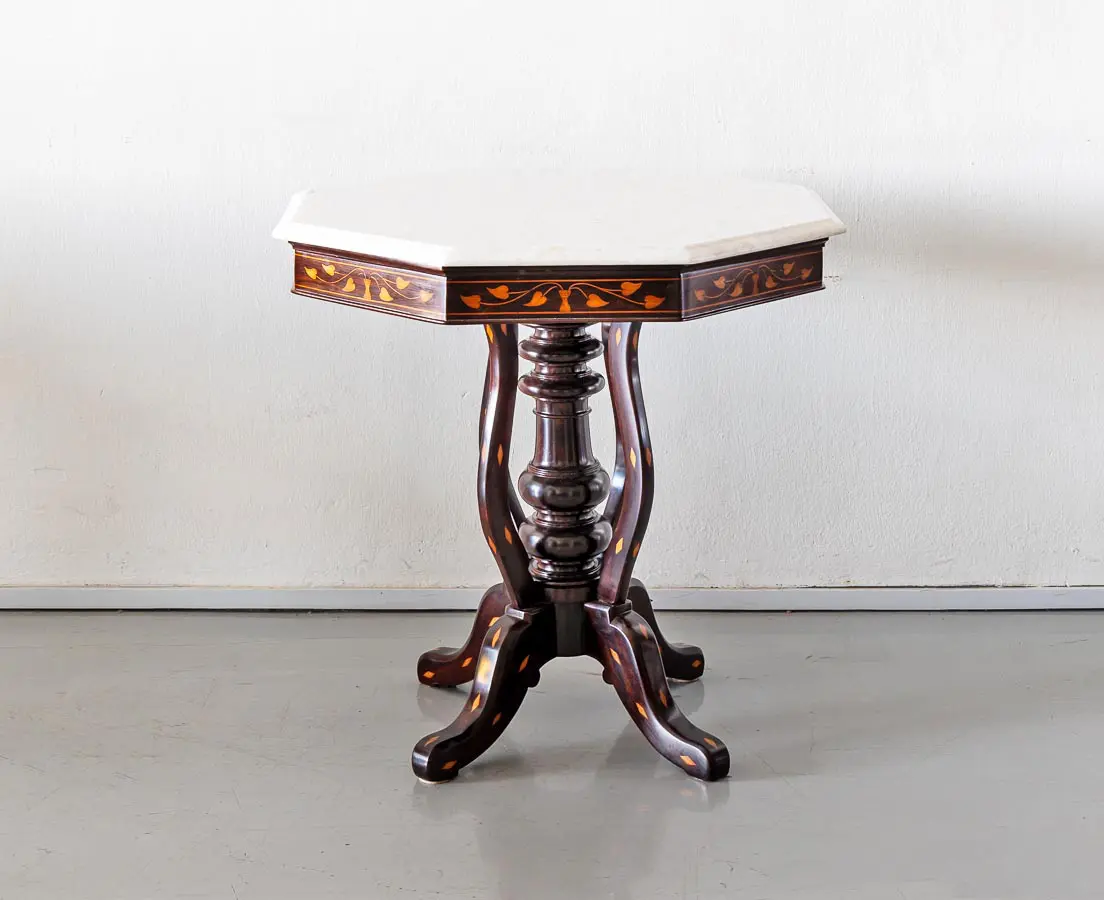 Antique Side Tables - Portuguese Colonial Octagonal Side Table with Marble Top - The Past Perfect Collection - Singapore