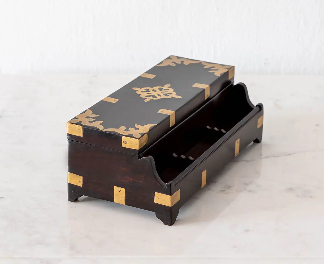 British Colonial Rosewood pen Box with Brass Inlay - The Past Perfect Collection - Singapore