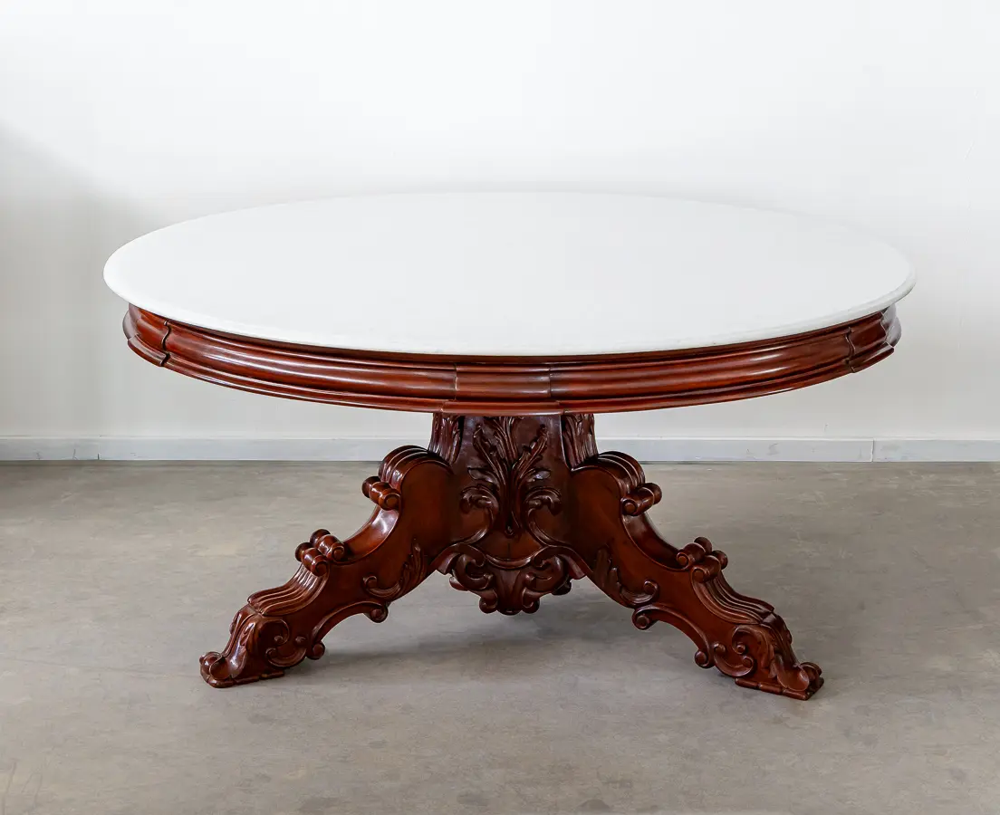 Round Mahogany Marble Dining Table