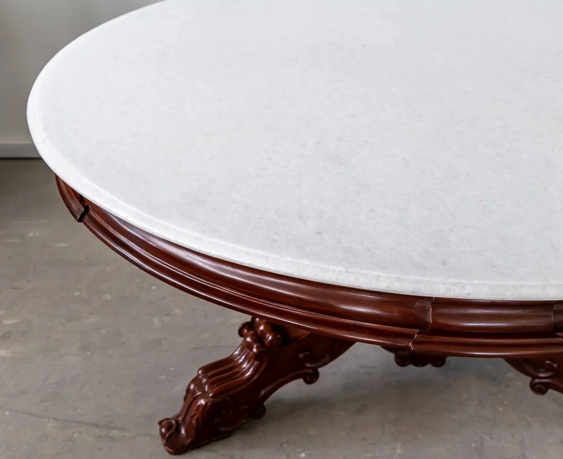 Round Mahogany Marble Dining Table