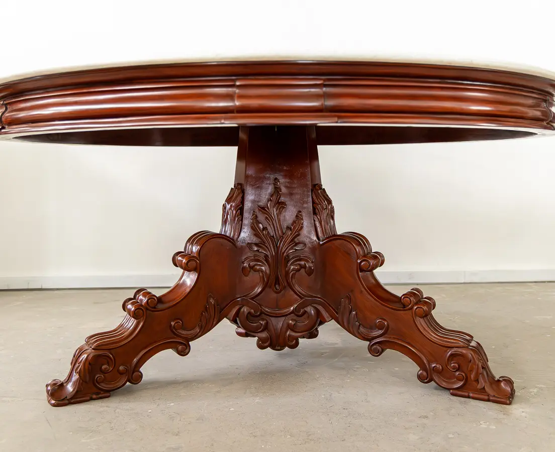 Round Mahogany Marble Dining Table