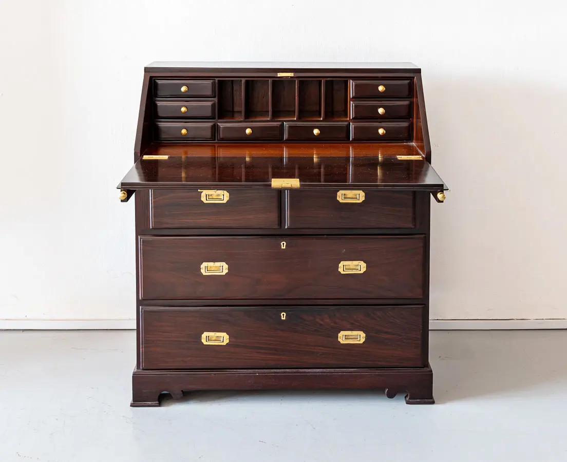 British Colonial Rosewood Drop Front Bureau - The Past Perfect Collection - Singapore