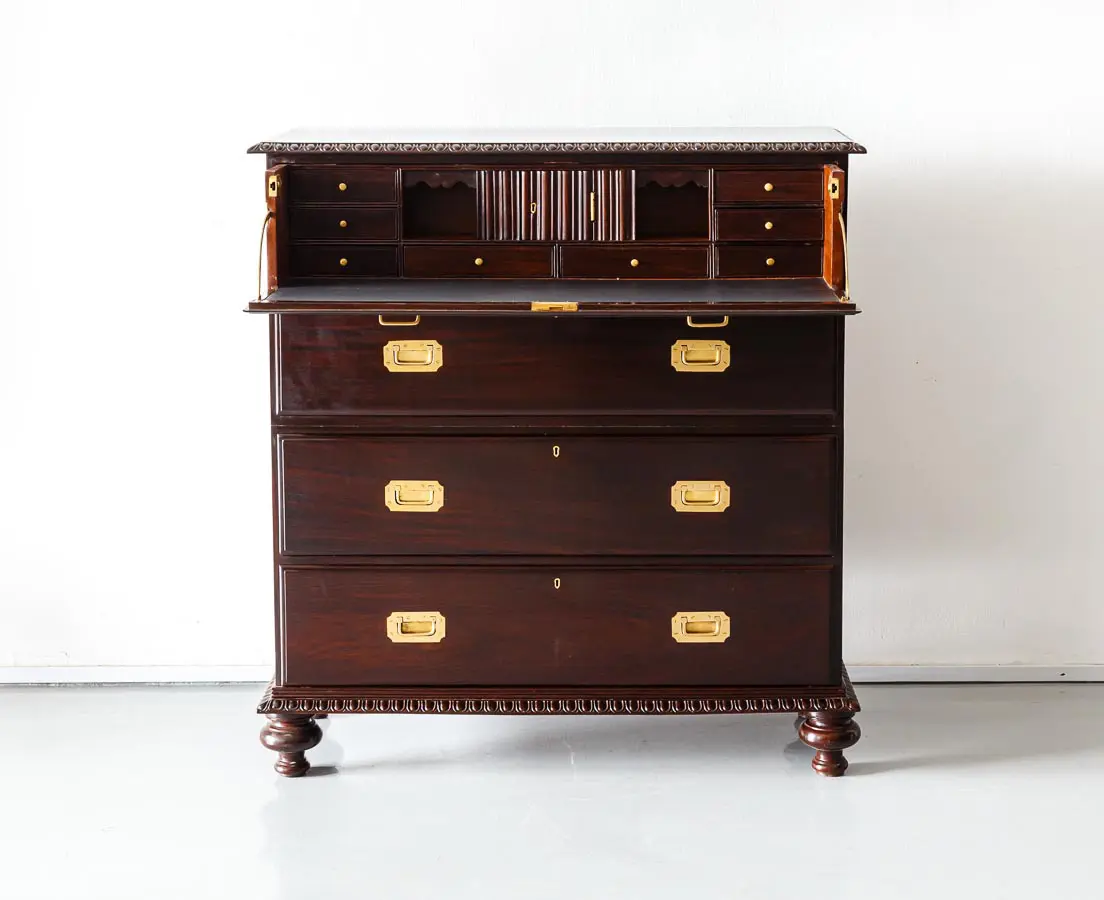 British Colonial Rosewood Secretaire Chest of Drawers - The Past Perfect Collection - Singapore