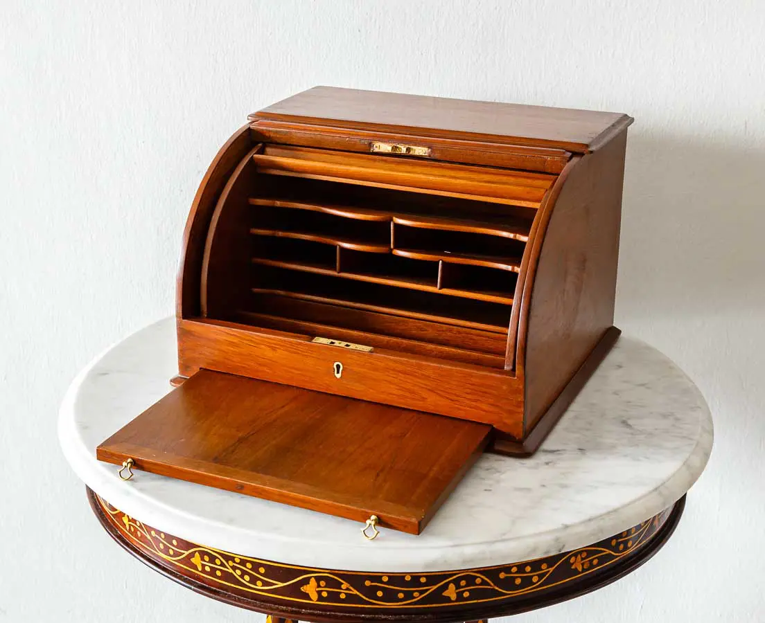 Antique Boxes - British Colonial Teakwood Cylinder Writing Box - The Past Perfect Collection - Singapore