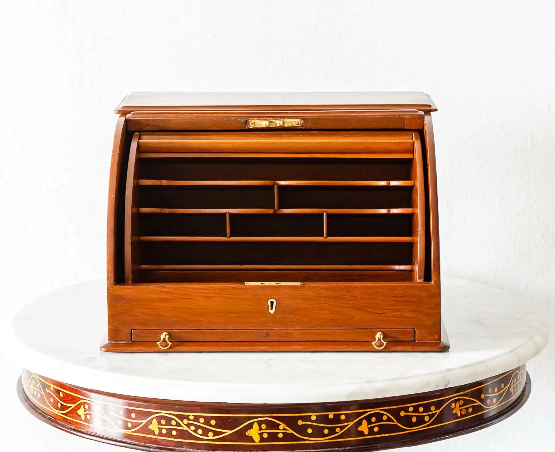 Antique Boxes - British Colonial Teakwood Cylinder Writing Box - The Past Perfect Collection - Singapore