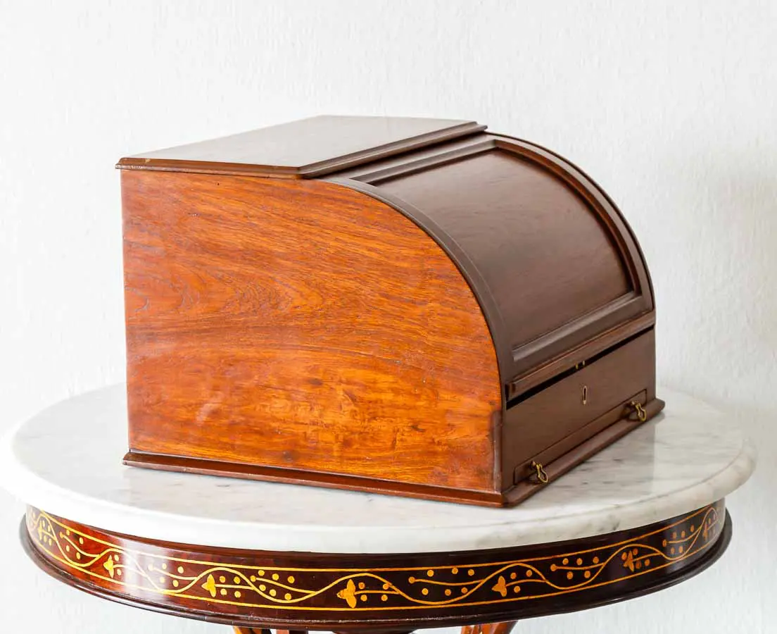 Antique Boxes - British Colonial Teakwood Cylinder Writing Box - The Past Perfect Collection - Singapore
