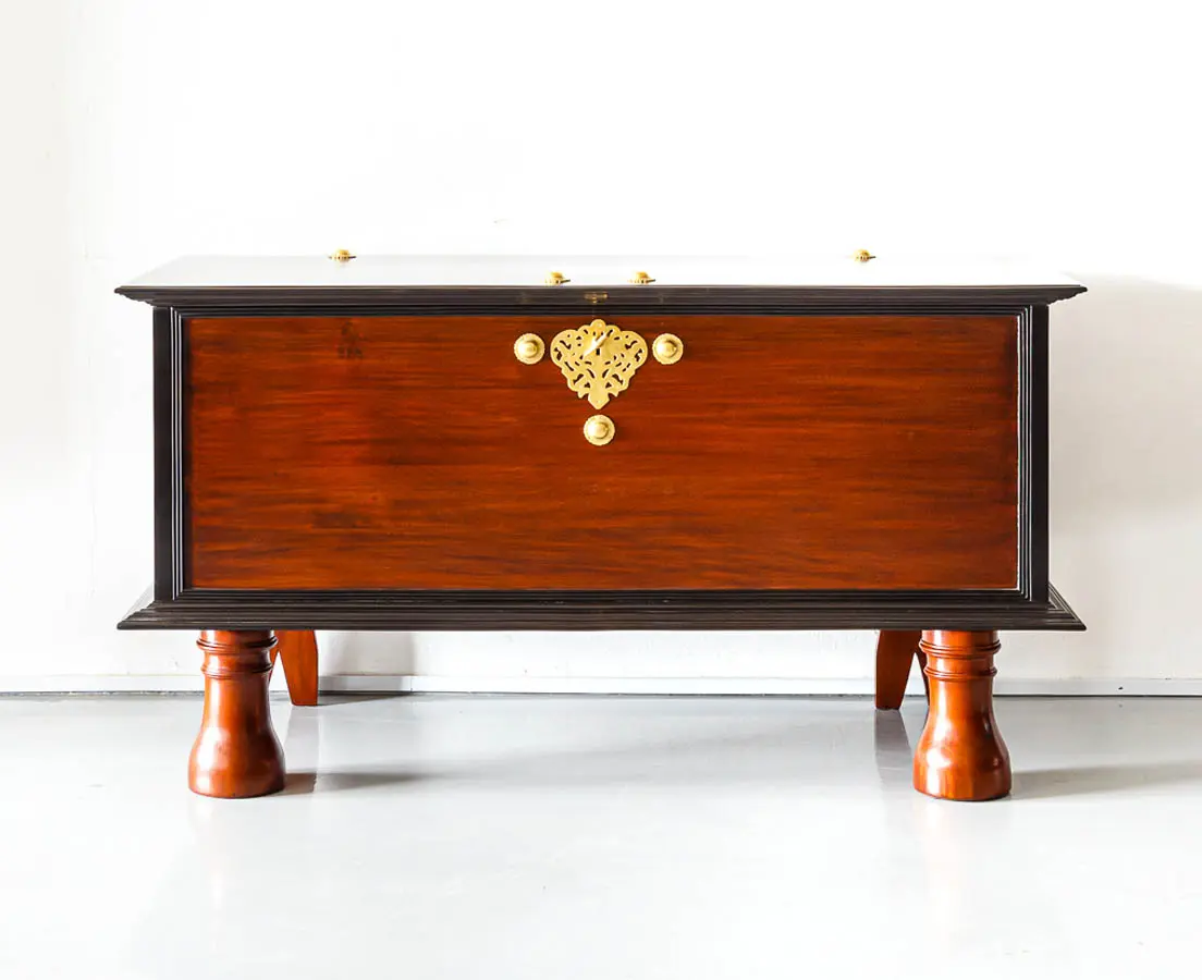 Antique Dutch Colonial Mahogany & Ebony Storage Trunk