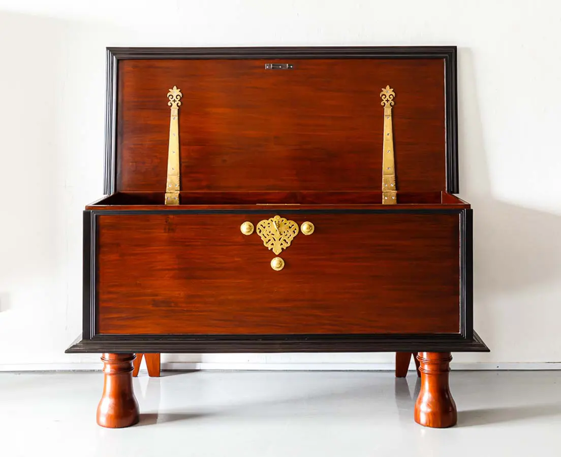 Antique Dutch Colonial Mahogany & Ebony Storage Trunk