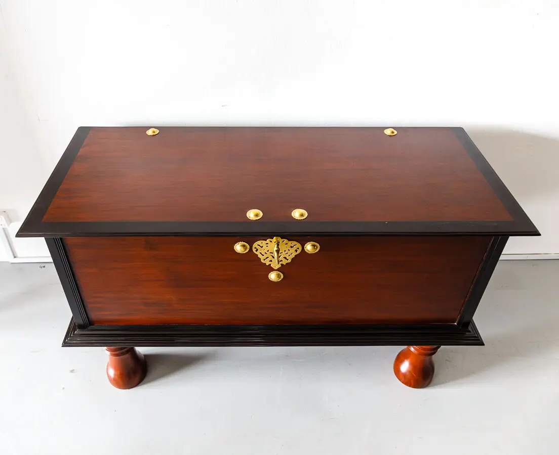 Antique Dutch Colonial Mahogany & Ebony Storage Trunk