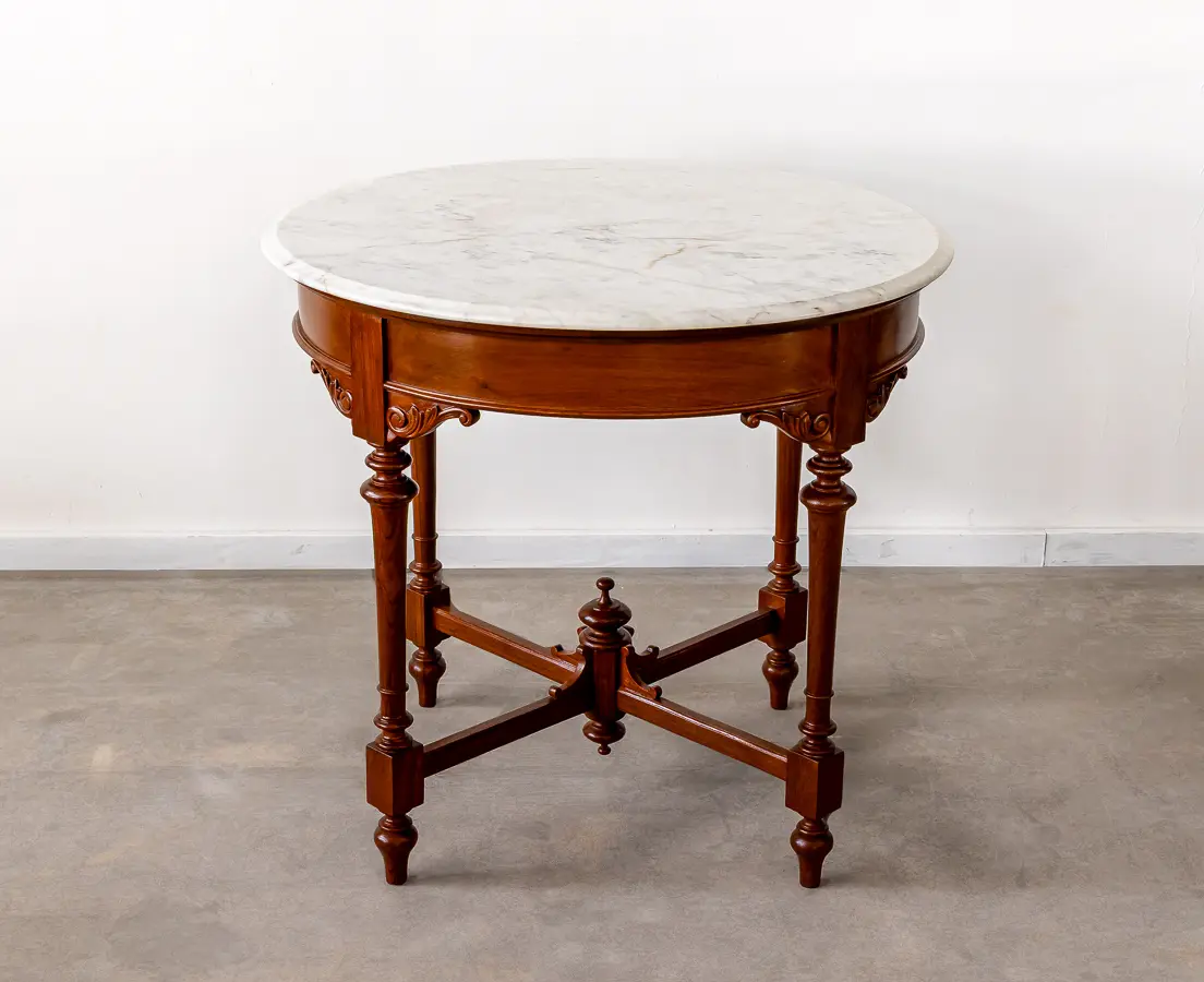 Teakwood Round Marble Table