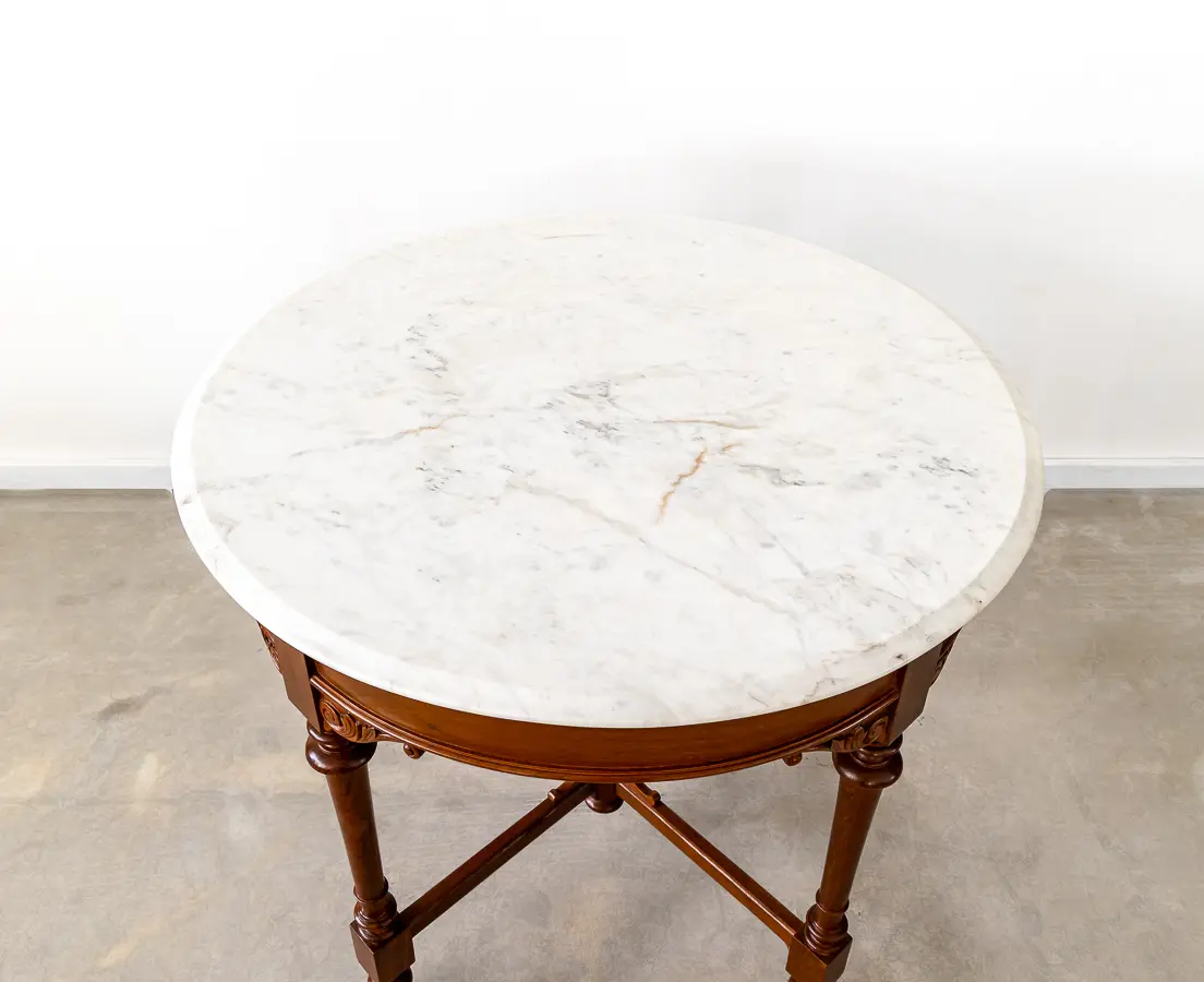 Teakwood Round Marble Table